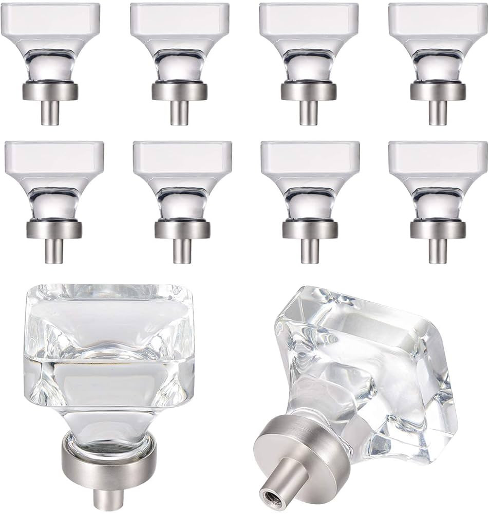 coolnews 8 Pack Glass Cabinet Knobs, Crystal Knobs for Dresser Drawer, Square Furniture Knobs and... | Amazon (US)