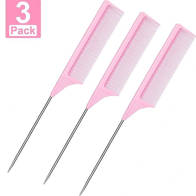 3 Packs Pink Rat Tail Comb Fiber Teasing Combs Rat Tail Lifting Combs Styling Combs, Carbon Fiber... | Amazon (US)