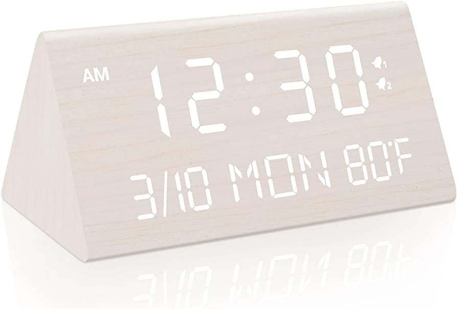 Kogonee Wooden Digital Alarm Clock, 0-100% Dimmer, 2 Alarm Settings, Weekday /Everyday Mode, 9 Mi... | Amazon (US)