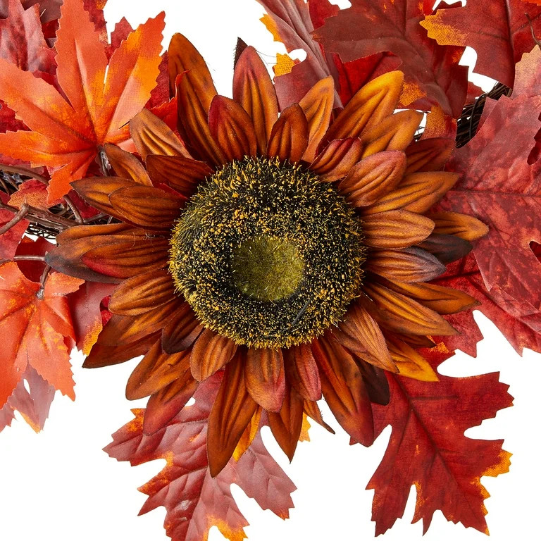 Maple Leaves, Acorns & Sunflower Wreath, Red, 20", Fall by Way To Celebrate | Walmart (US)