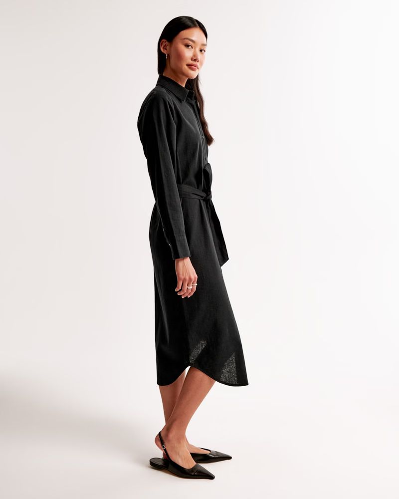 Women's Linen-Blend Midi Shirt Dress | Women's New Arrivals | Abercrombie.com | Abercrombie & Fitch (US)