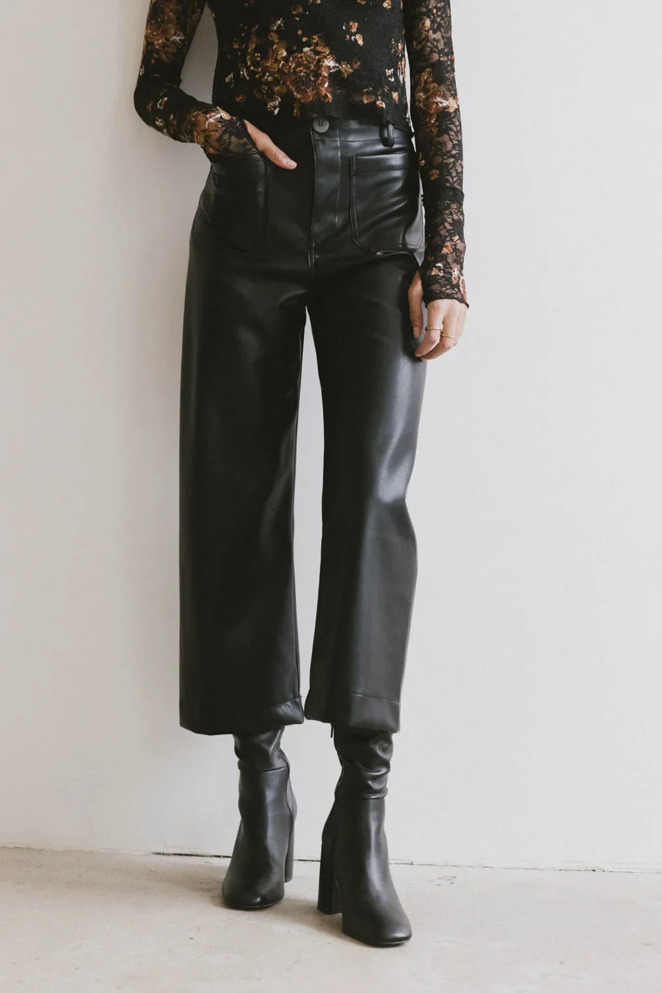 Sadie Wide Leg Pants in Black Leather | Böhme US