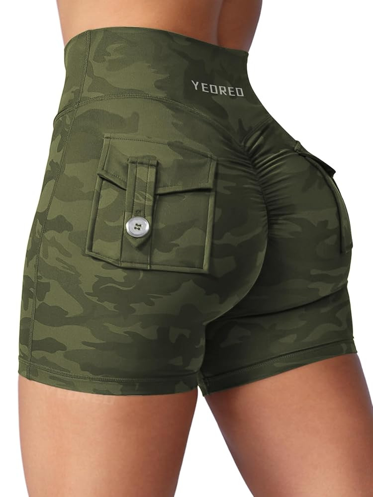 YEOREO CoreFlex Scrunch Workout Shorts with Pockets Charm Gym Biker Shorts for Women High Waisted... | Amazon (US)