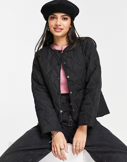 Pieces quilted cropped jacket in black | ASOS (Global)