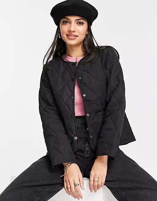 Pieces quilted cropped jacket in black | ASOS (Global)