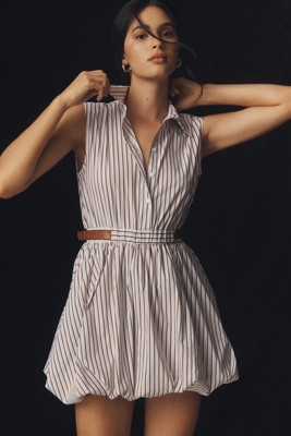 Maeve Belted Bubble-Hem Mini Shirt Dress | Anthropologie (US)