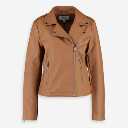Brown Coated Leather Jacket | TK Maxx