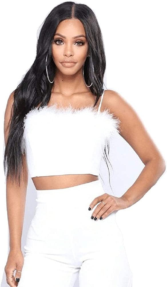 JUMISEE Women Sexy Faux Fur Trim Spaghetti Strap Crop Camisole Cami Vest Tank Top | Amazon (US)