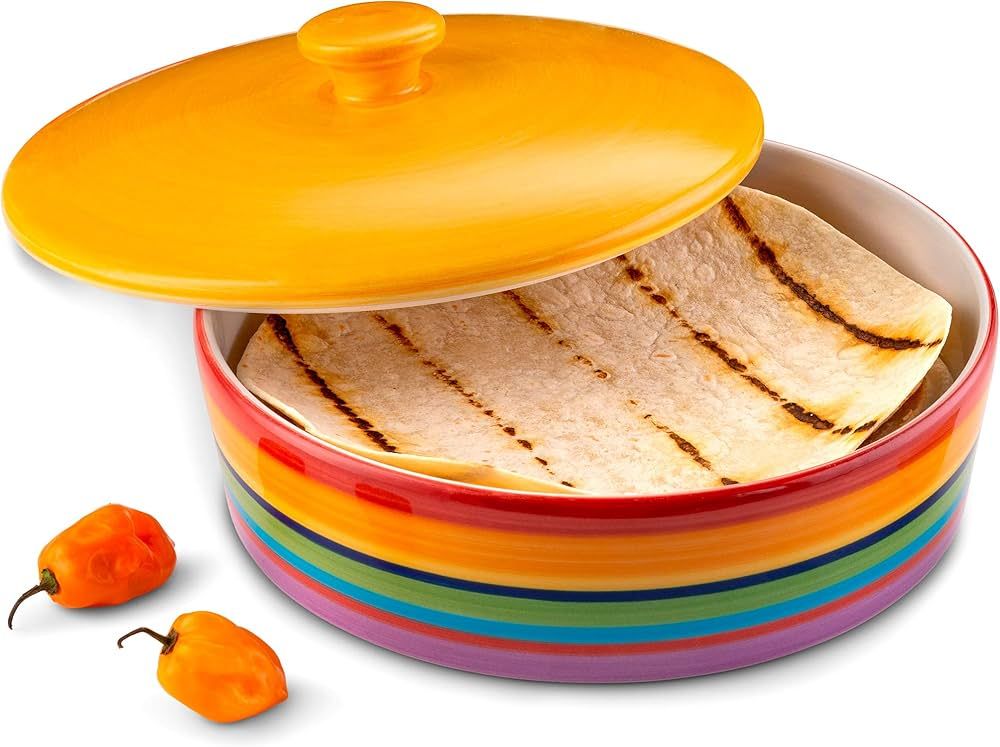 KooK Ceramic Tortilla Warmer, Colorful Design, Perfect for Pancakes, Holds up to 12 tortillas, 8.... | Amazon (US)