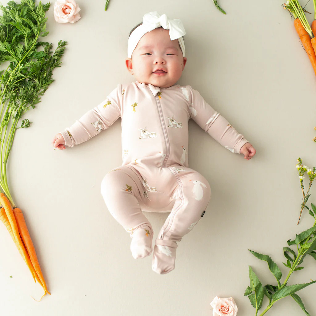 Zippered Footie in Blush Rabbit | Kyte Baby