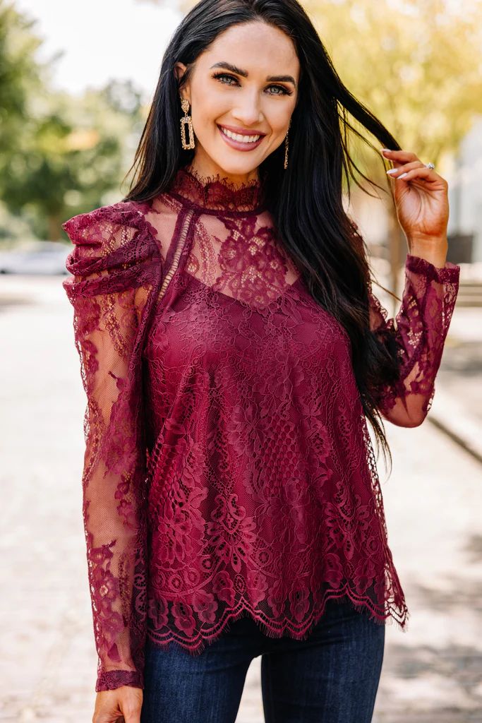 Feminine Aspirations Wine Red Lace Blouse | The Mint Julep Boutique