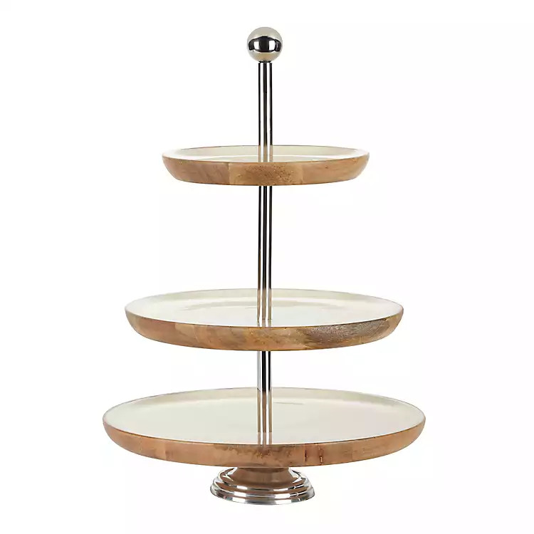 Enamel and Wood 3-Tier Serving Stand | Kirkland's Home