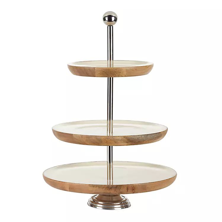 Enamel and Wood 3-Tier Serving Stand | Kirkland's Home