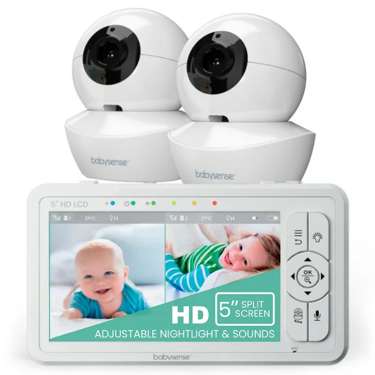 Babysense HD Baby Video Monitor Split Screen, 5" HD Display with 2 Cameras, Night Light, Non-Wi F... | Walmart (US)