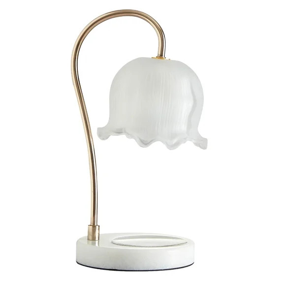 Stylehouse Home Decor Collection Scalloped White Glass Candle Warmer Lamp with Floral Shade | Walmart (US)