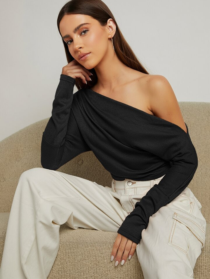 SHEIN BAE Asymmetrical Neck Ruched Detail Top | SHEIN