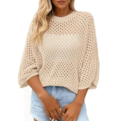 KIRUNDO Crochet Tops for Women Summer Hollow Out Batwing Sleeve Cover Up C… | Amazon (US)