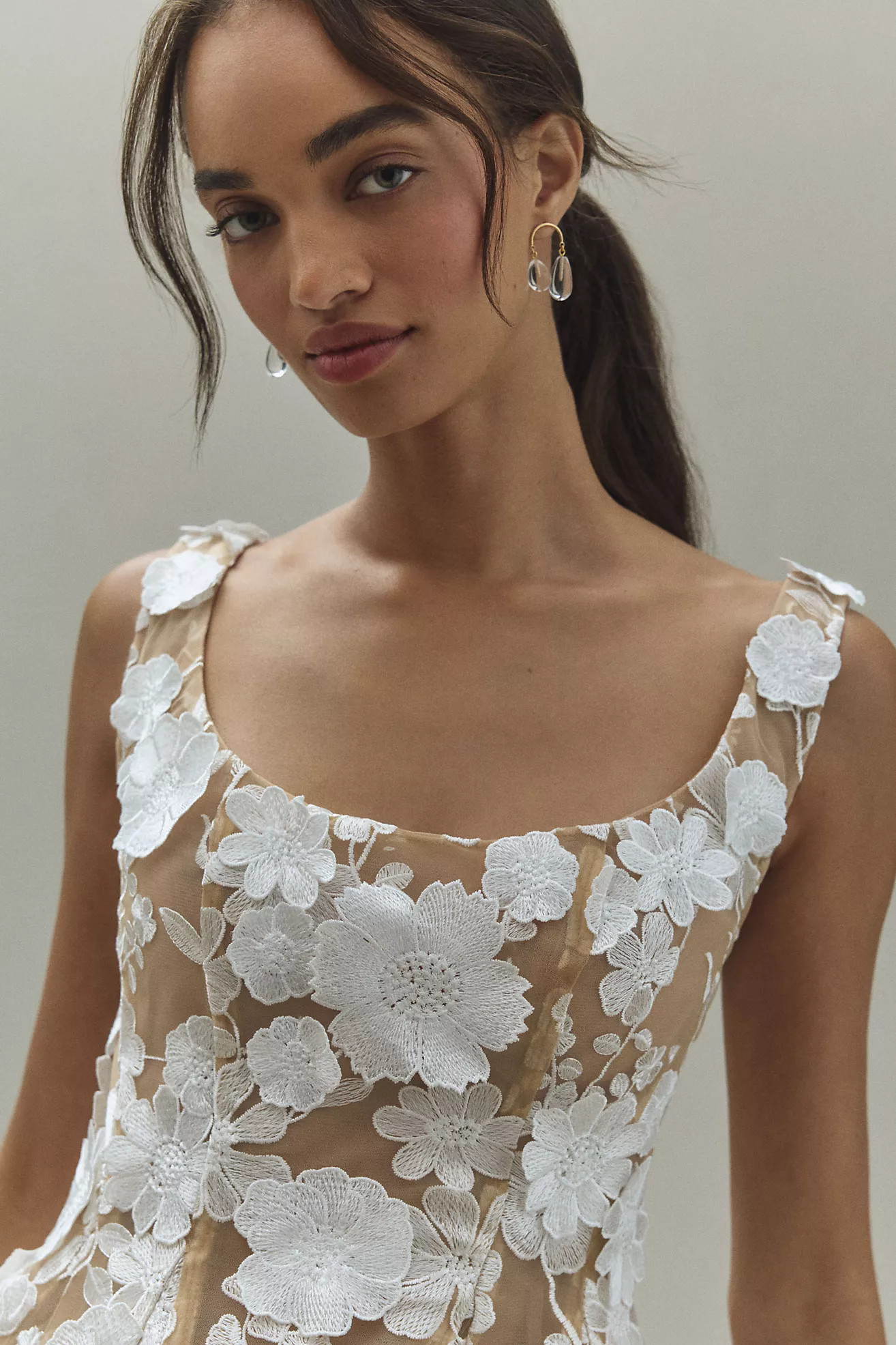 Bronx and Banco Jasmine Scoop-Neck Fit & Flare Mesh Floral Mini Dress | Anthropologie (US)