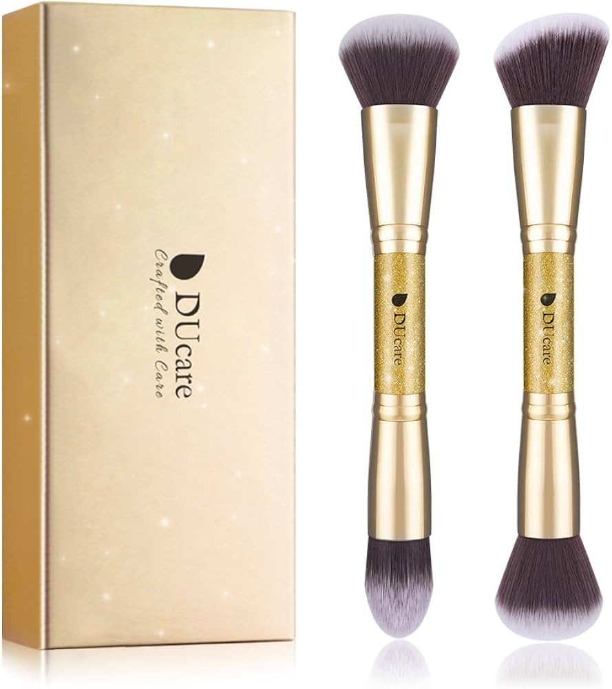 Makeup Brushes Duo End Foundation Powder Buffer and Contour Synthetic Cosmetic Tools 2Pcs | Amazon (US)