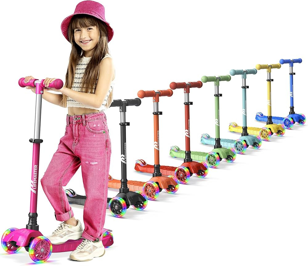 Lifemaster Mini 3-Wheel Kids Scooter with Multi-Color Wheel Lights – 4-Height Adjustable Handle... | Amazon (US)