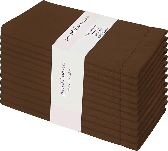 PurpleEssences Set of 12 Hemstitch Cloth Dinner Napkins 100% Cotton - Soft Durable Washable - Ide... | Amazon (US)