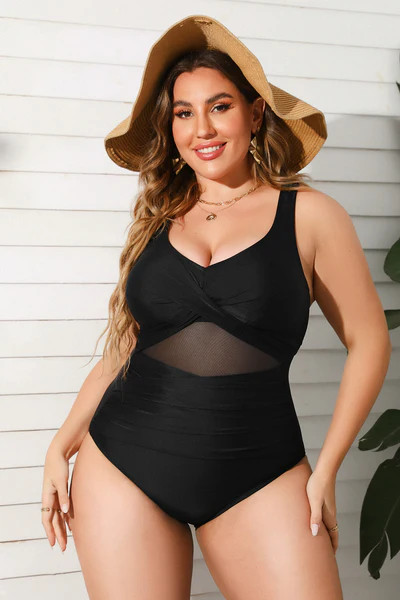 Party in Paradise Shirred Mesh Plus Size One Piece Swimsuit | Cupshe US