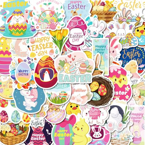 Easter Stickers Basket Stuffers Decorations for Kids - 100Pcs Non-Repeating Bunny Egg Stickers Stuffers Indoor Decorations Gifts for Kids, Vinyl Waterproof Party Favor Gifts for Toddler Teens | Amazon (US)
