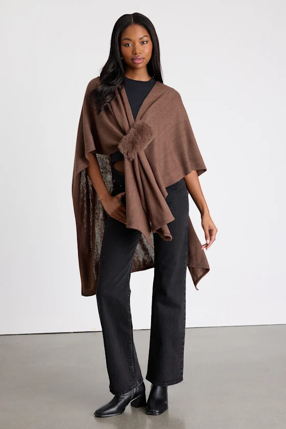 Sandra Brown Knit Draped Wrap Poncho | Lulus