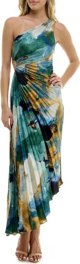 Print Asymmetric Hem Pleated Maxi Dress | Nordstrom