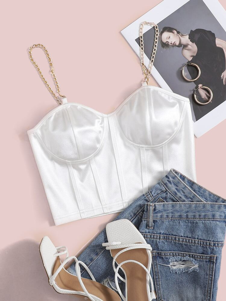 Chain Detail Silky Bustier Cami Crop Top | SHEIN
