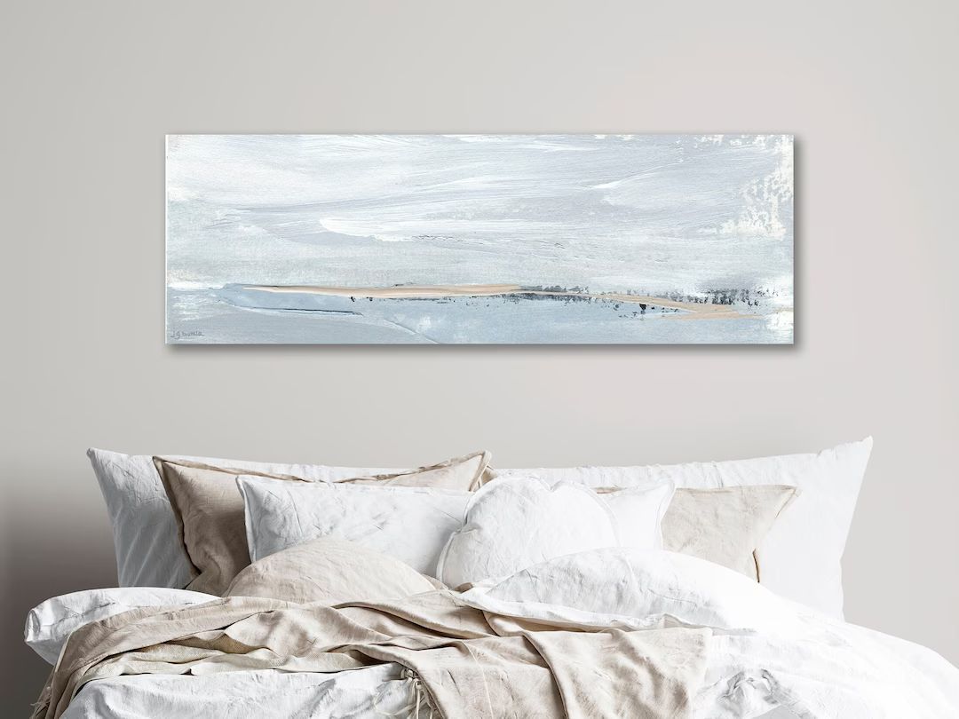 Long Narrow Horizontal Wall Art of Calm Gray Seascape Painting - Etsy | Etsy (US)