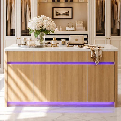 72'' Modern Closet Island with Bluetooth Smart LED Lighting, Waterproof Marble Top, Strong Storage | Wayfair North America