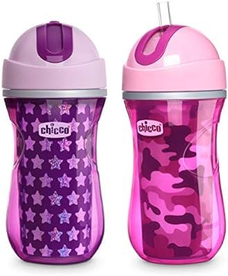 Chicco Insulated Flip-Top Straw Spill Free Baby Sippy Cup, 12 Months+, Pink/Purple, 9 Ounce (Pack... | Amazon (US)