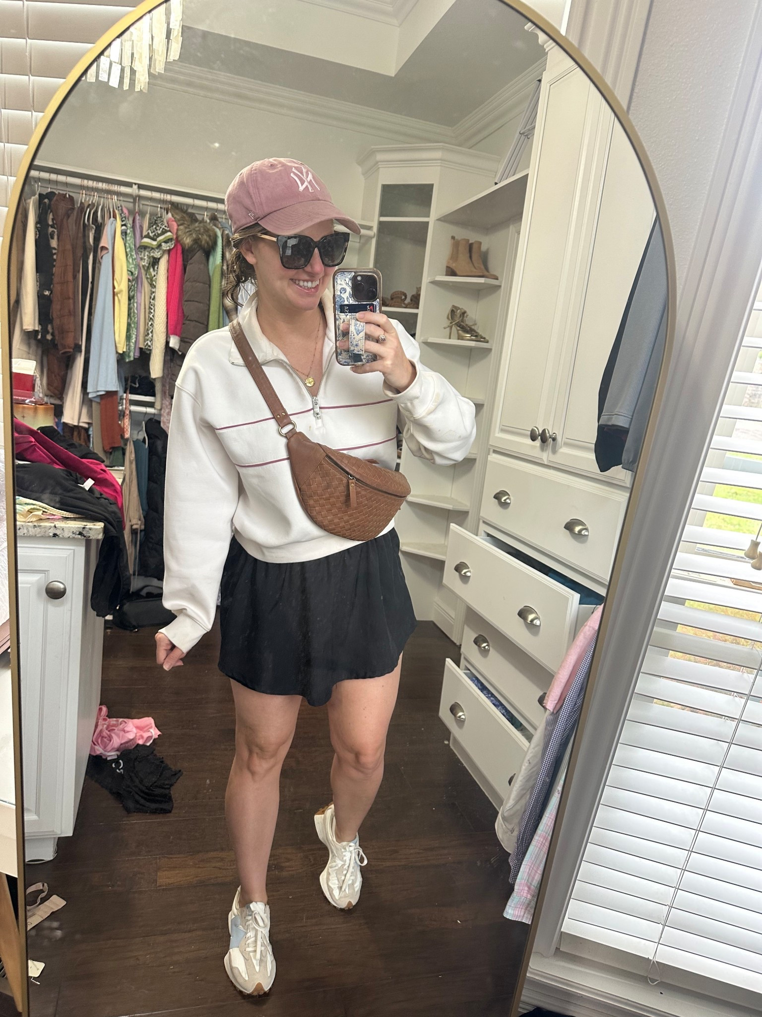 Sports mom outfit!! Wearing a free people inspired romper that has built in briefs and shorts underneath! Love this @abercrombie pullover- super soft and high quality!  It may be sold out so linking it and something similar. Paired it with my fave new balance 327 sneakers and most worn genuine leather belt bag  /cross body purse 

#LTKootd #LTKmomlife #LTKdayinmylife