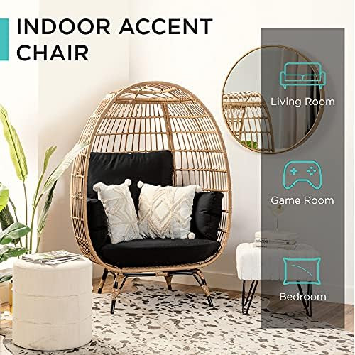 Best Choice Products Wicker Egg Chair, Oversized Indoor Outdoor Lounger for Patio, Backyard, Living  | Amazon (US)