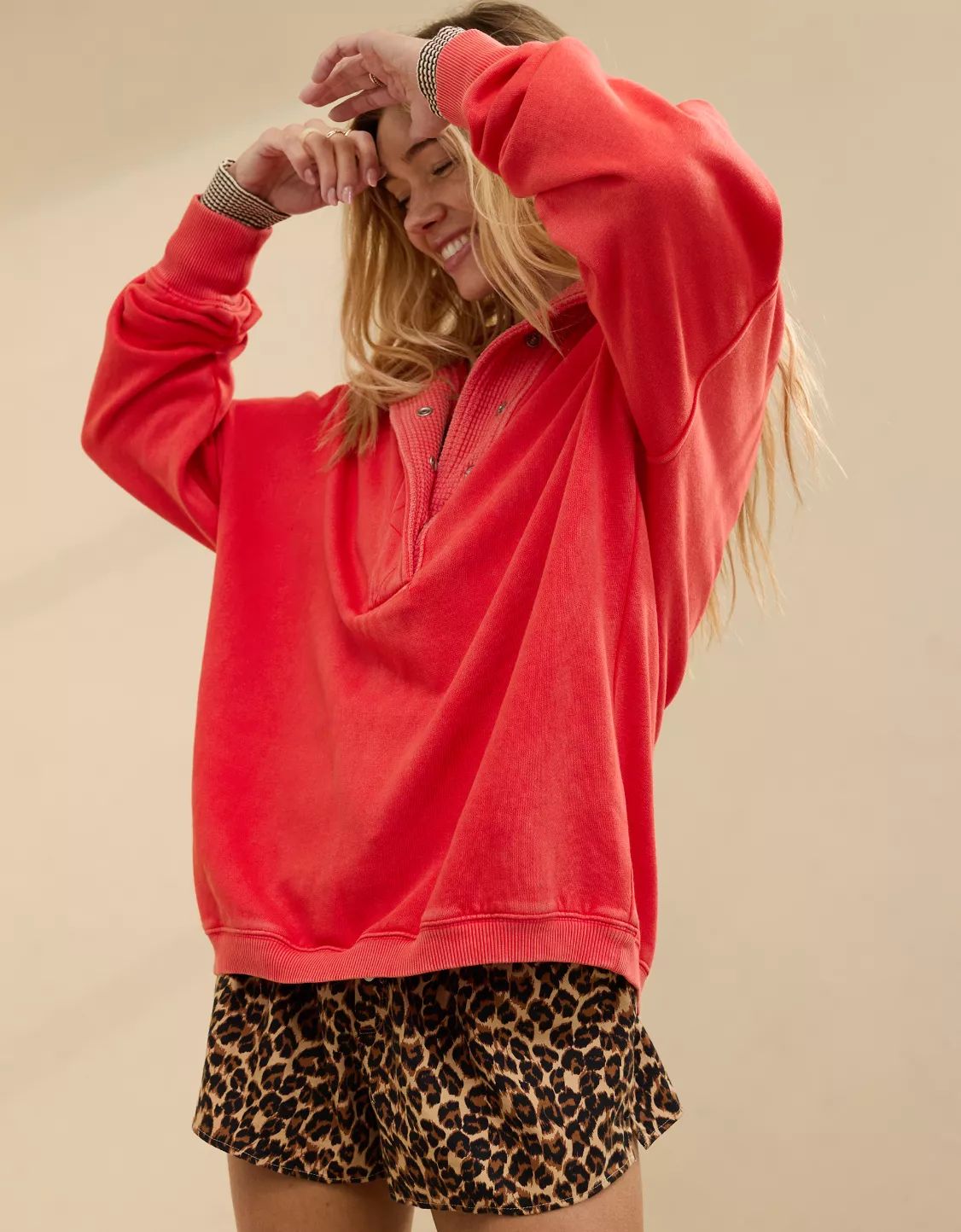 Aerie Getaway Quarter Snap Sweatshirt | American Eagle Outfitters (US & CA)