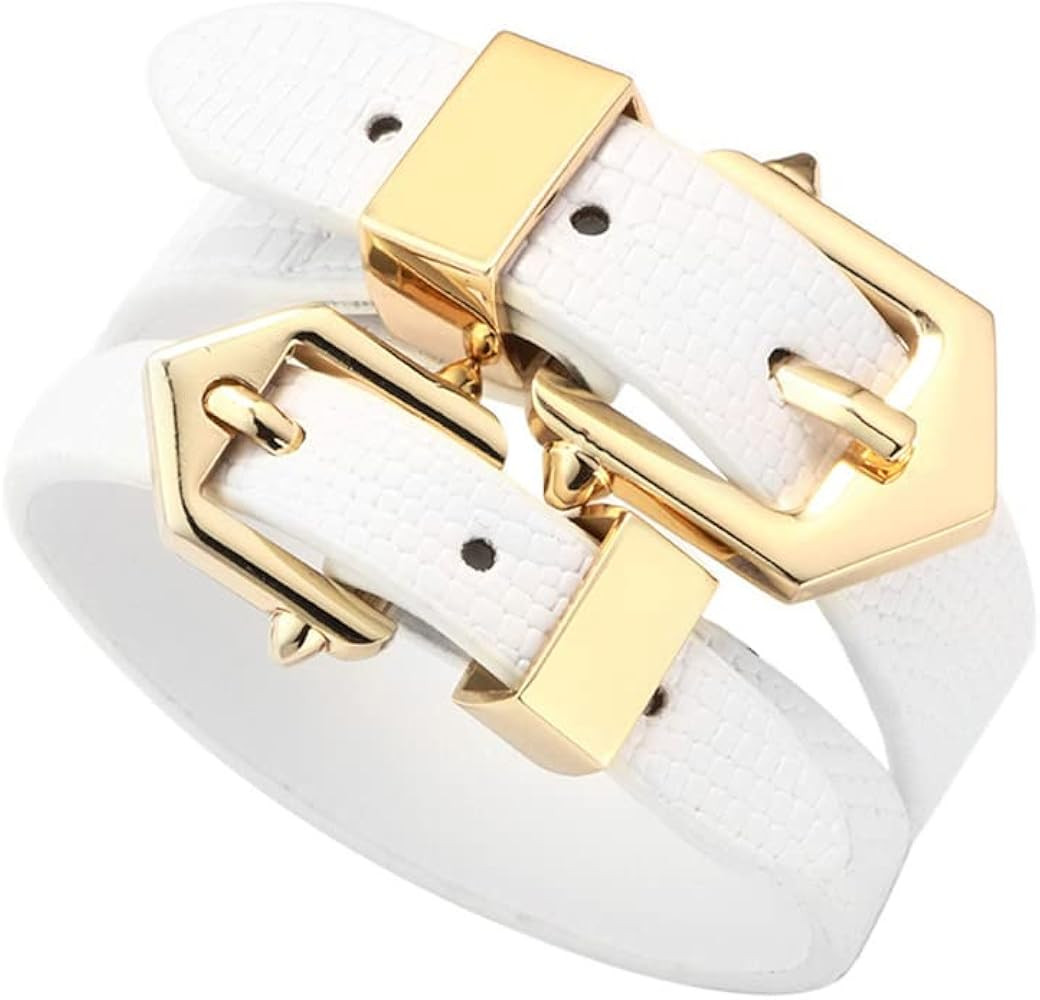 PEAS Punk Jewelry Alloy Double Belt Buckle Snake Skin Wristabnd Pu Leather Cuff Bracelet | Amazon (US)