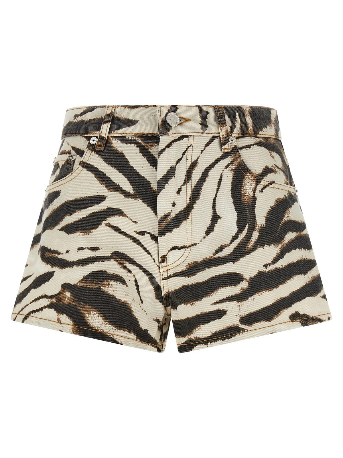 Ganni Zebra Printed Denim Shorts | Cettire Global