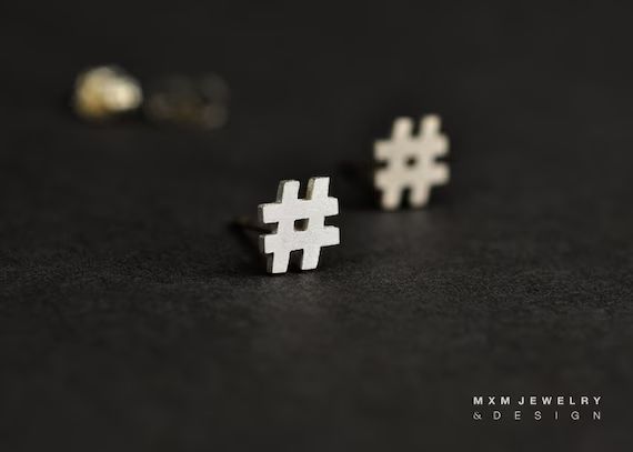 Sterling Silver Hashtag/Number # Sign Stud Earrings | Etsy (US)