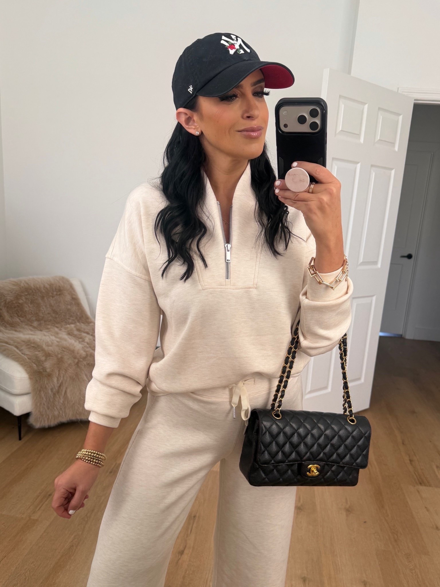 Spanx wide leg pant wearing size small. Spanx SPANX AirEssentials® Shawl Collar Half Zip wearing size small. 