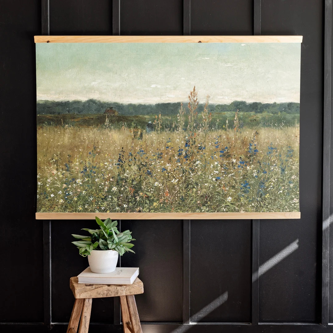 Vintage Field Of Flowers Art On Canvas Tapestry | Botanical Hanging Canvas | Country Field Of Flo... | Etsy (US)