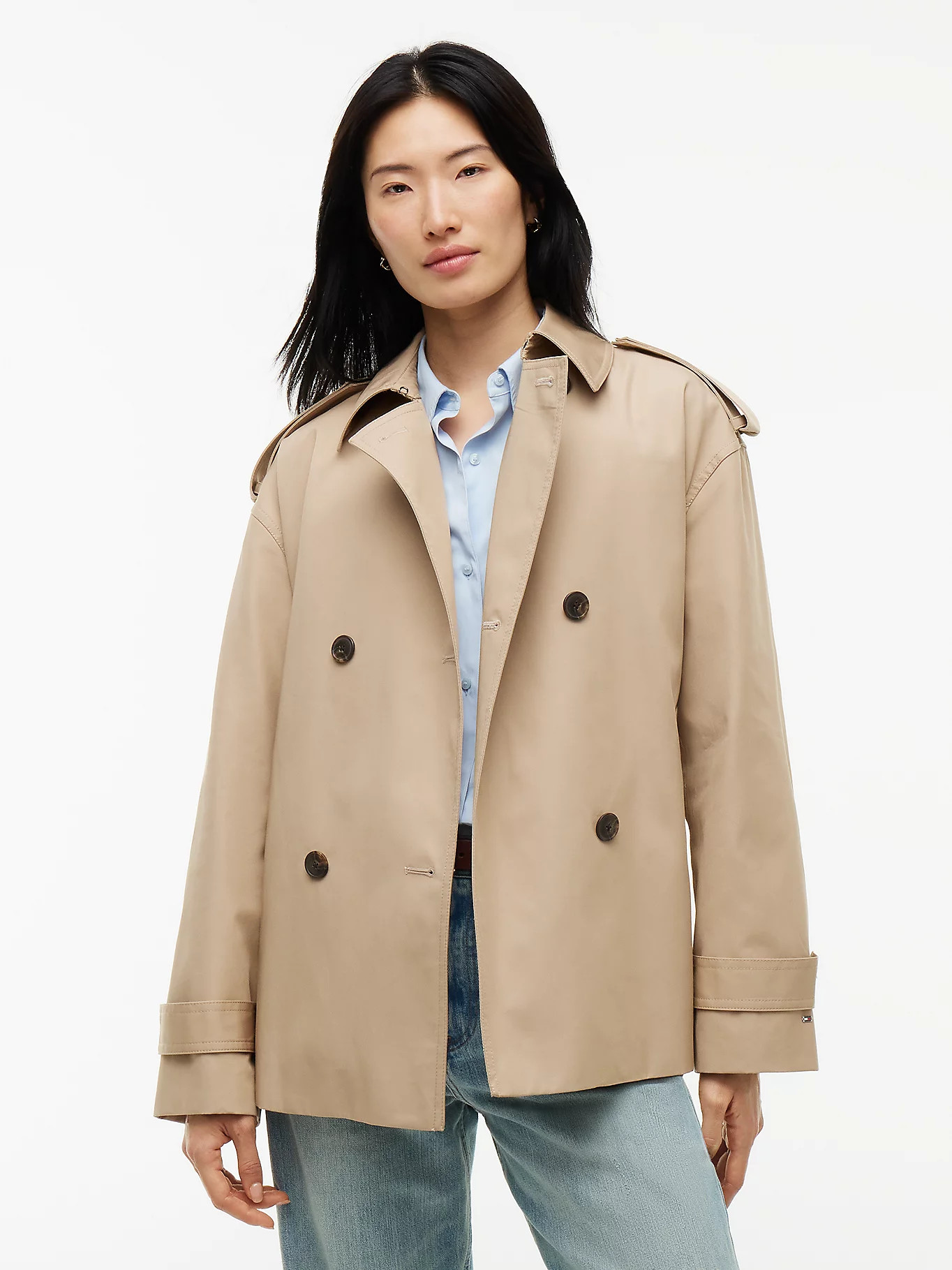 Water Repellent Relaxed Short Trench Coat | Beige | Tommy Hilfiger | Tommy Hilfiger UK