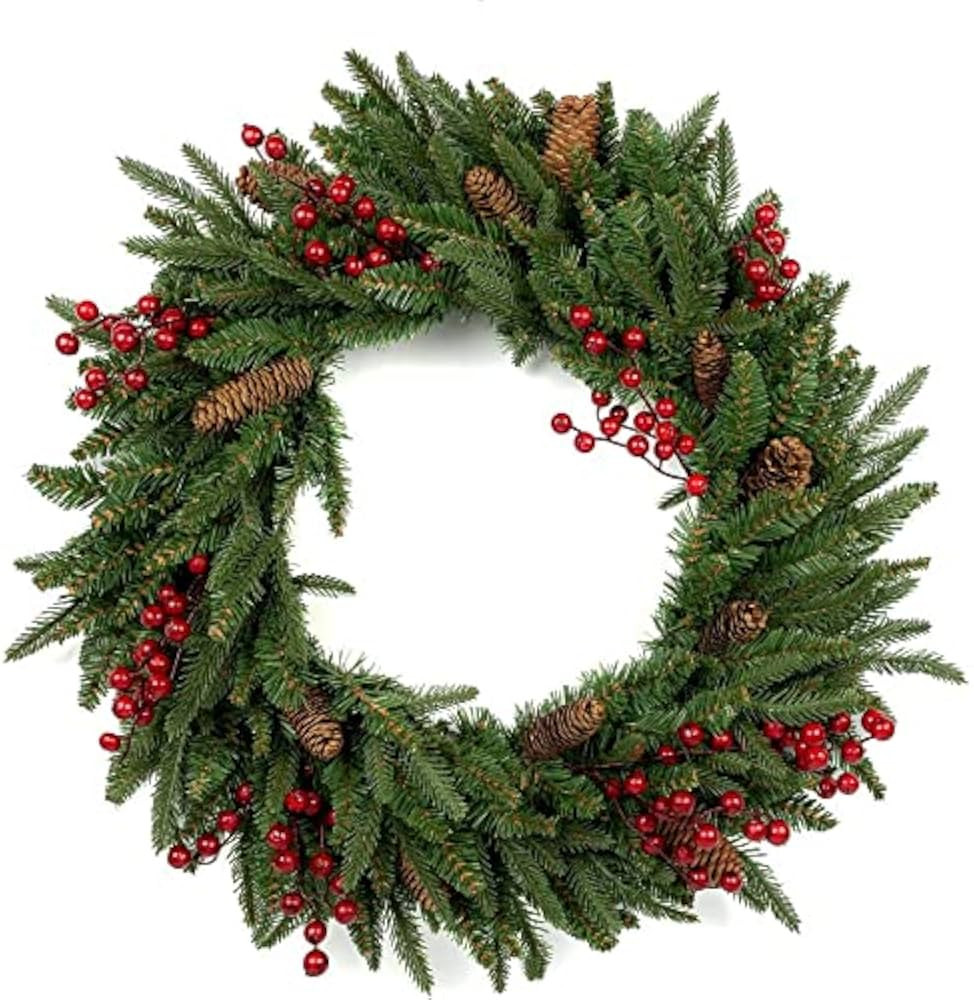 30" Wellington Fir Pine Spruce Decorative Wreath 2 Tone Green with 400 Tips Berries and Pinecones... | Amazon (US)