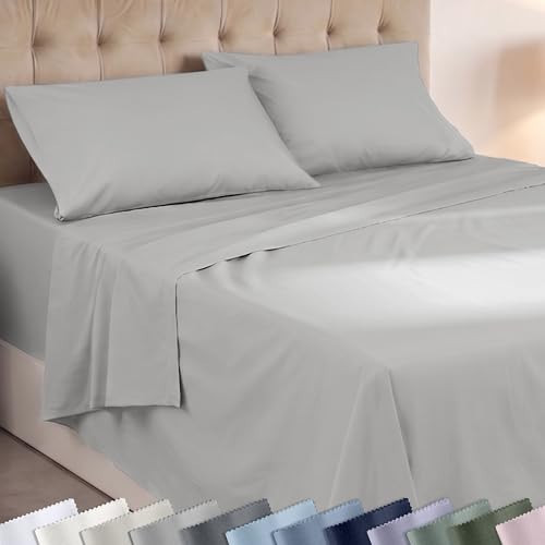 Super Soft 100% Cotton Sheets For Queen Size Bed Deep Pockets - 4 Pc Durable Sheets, Easy Fit, Lightweight & Breathable, Suitable For Hot Sleepers & All Seasons, Minimal Wrinkles - Light Grey | Amazon (US)
