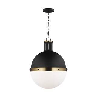 Sea Gull Lighting Hanks 1-Light Midnight Black Large Hanging Pendant with Smooth White Glass Shad... | The Home Depot