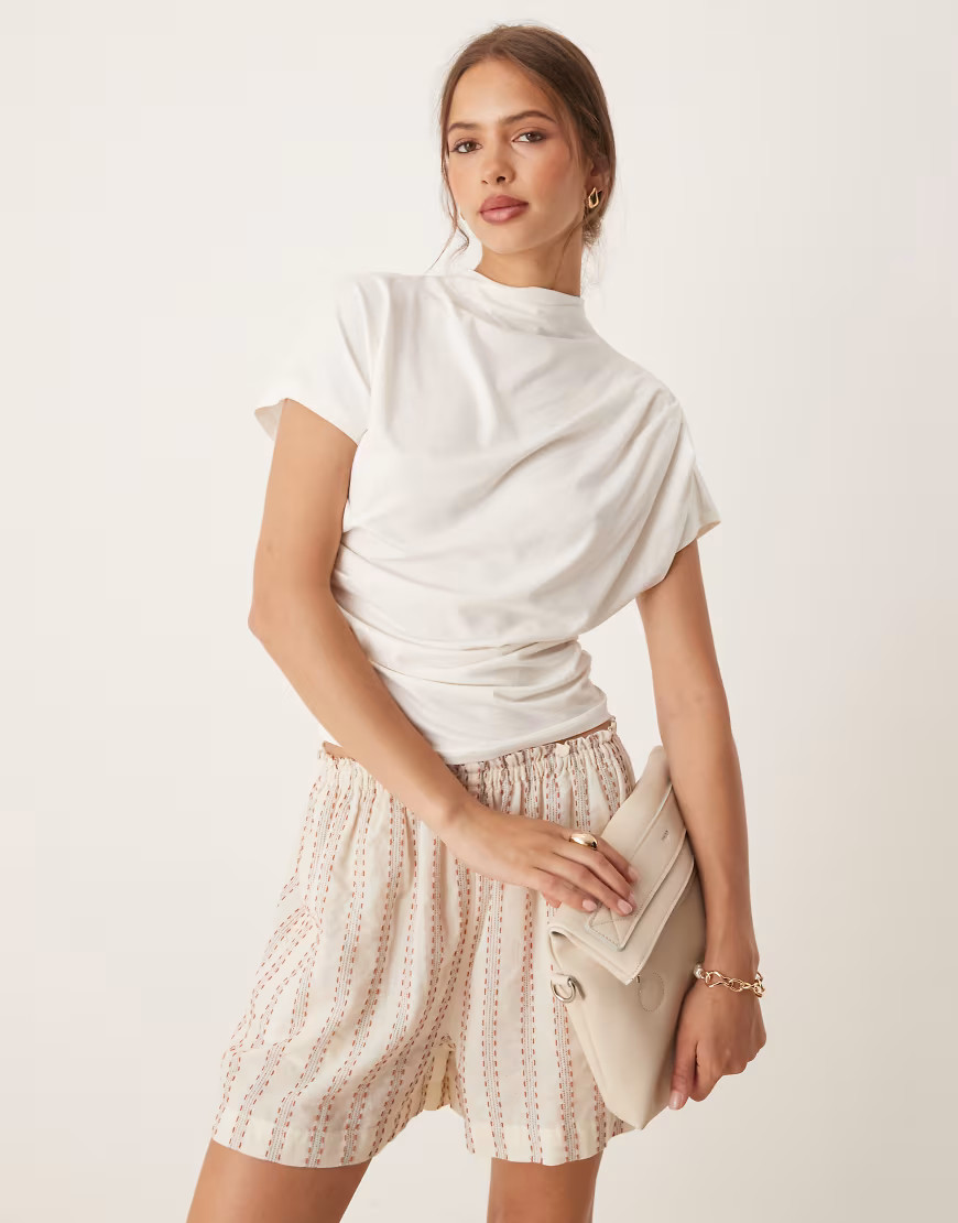 ASOS DESIGN twist shoulder drapey top in cream-White | ASOS (Global)