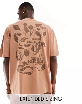 ASOS DESIGN oversized T-shirt in tan with leaf back print | ASOS | ASOS (Global)