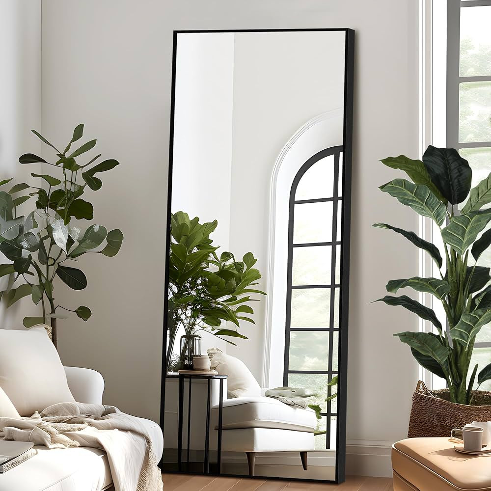 NicBex Full Length Mirror with Stand, 64"x24" Aluminum Alloy Frame Full Body Floor Mirror, Black ... | Amazon (US)