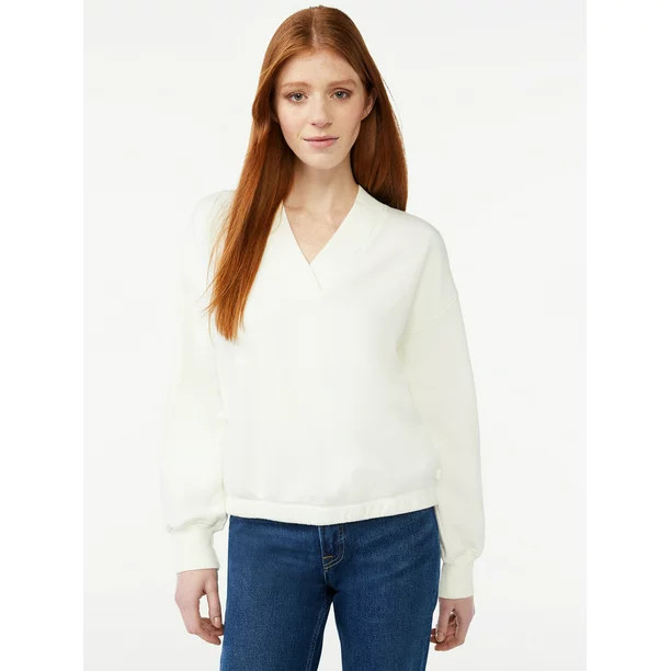 Free Assembly Women's V-Neck Sweatshirt with Long Sleeves | Walmart (US)