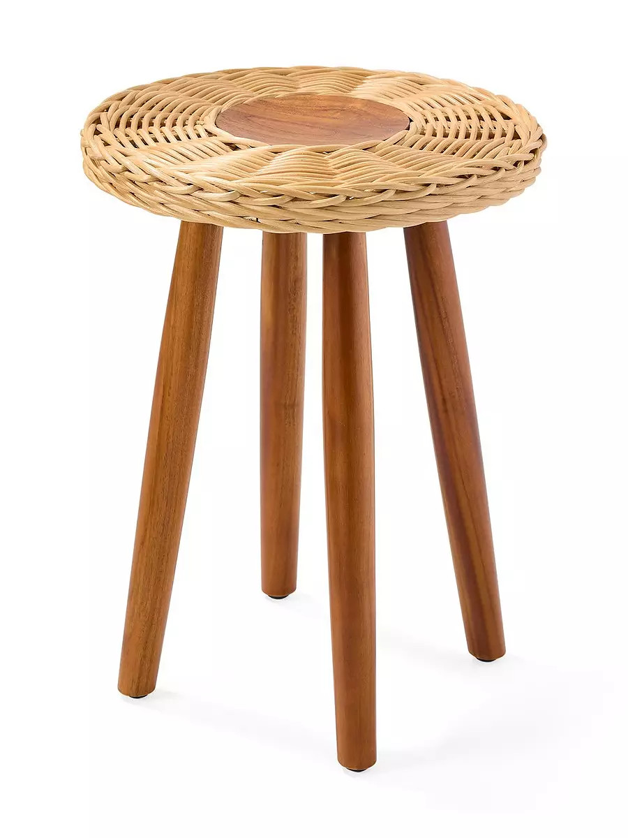 Teak and Wicker Stool | Serena and Lily